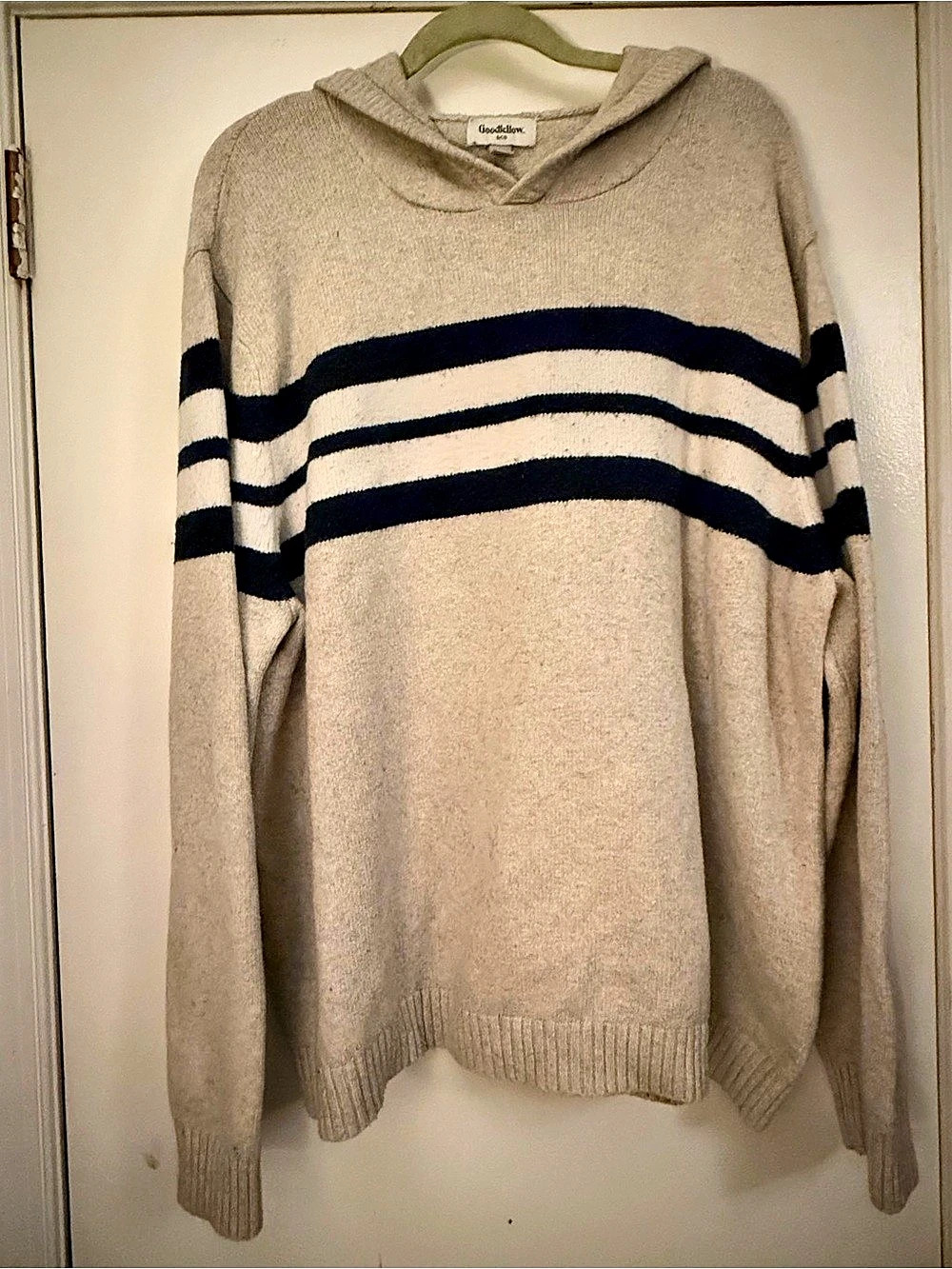 Goodfellow & Co Striped Hooded Sweater in Beige & Blue Size XXL